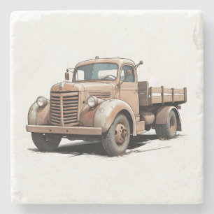 Dessous-de-verre En Pierre Dessin cool d'un vieux camion plateau/bâché marron