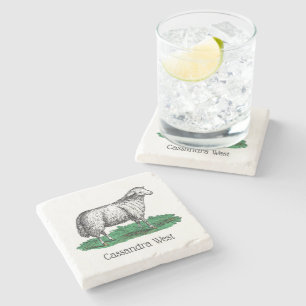Dessous-de-verre En Pierre Dessin d'animaux de ferme Brebis femelle Vintage C