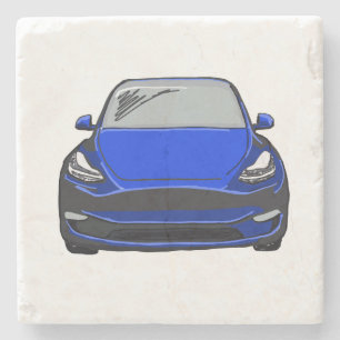 Dessous-de-verre En Pierre Dessin du véhicule électrique bleu VUS