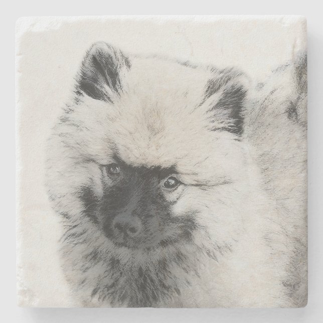 Dessous-de-verre En Pierre Dessin Keeshond Chiot - Joli dessin original Chien (Devant)