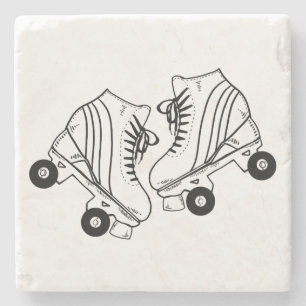 Dessous-de-verre En Pierre Dessin minimaliste de patins à rouleaux noirs et b