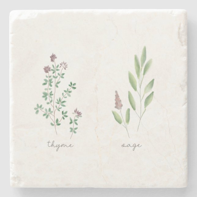 Dessous-de-verre En Pierre Dessous de plat en marbre | Aquarelle d'herbes (Devant)