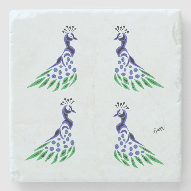 Dessous-de-verre En Pierre Dessous de verre : Beauté des Peacocks (Devant)