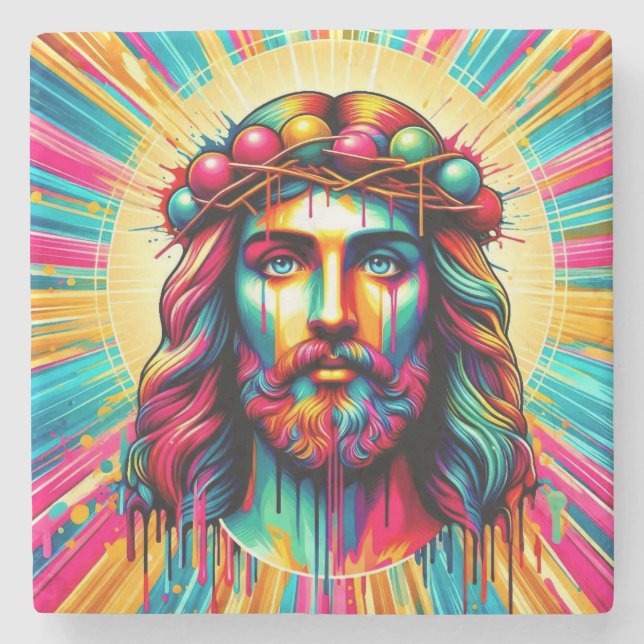 Dessous-de-verre En Pierre Dessous de verre colorés de Jésus ! (Devant)