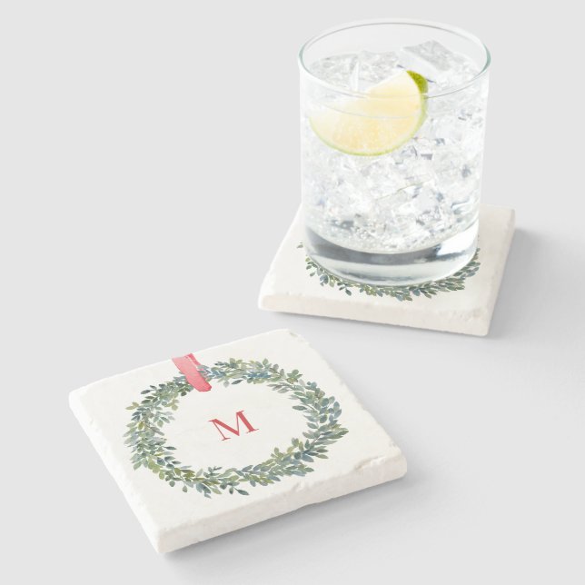 Dessous-de-verre En Pierre Dessous de verre d'aquarelle de Noël Monogramme (Côté)