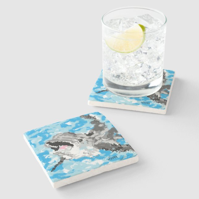 Dessous-de-verre En Pierre Dessous de verre : Dauphin convivial (Côté)