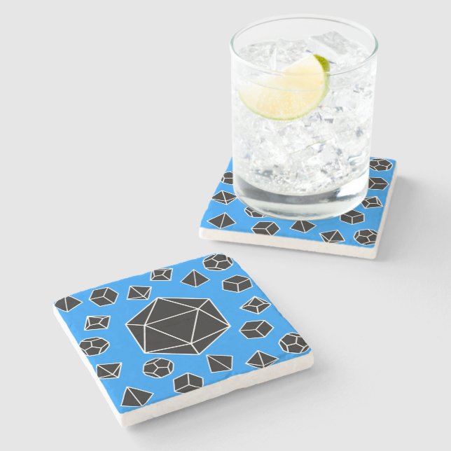 Dessous-de-verre En Pierre Dessous de verre de dés bleu polyédrique (Côté)