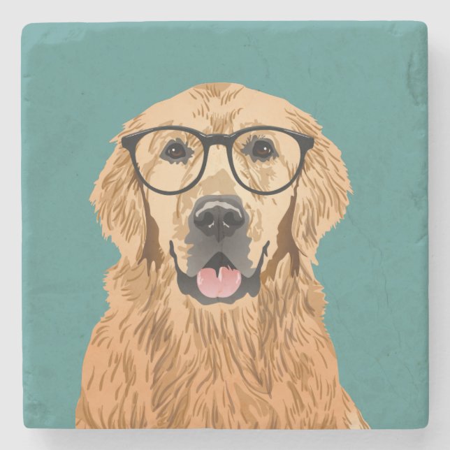 Dessous-de-verre En Pierre Dessous de verre de golden retriever de hippie (Devant)