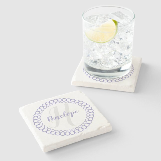 Dessous-de-verre En Pierre Dessous de verre de monogramme circulaire violet (Côté)