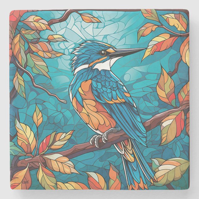 Dessous-de-verre En Pierre Dessous de verre de pierre de Kingfisher d'automne (Devant)