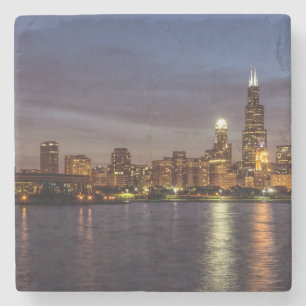 Dessous-de-verre En Pierre Dessous de verre de pierre de nuit de Chicago City