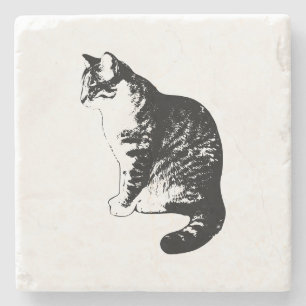 Dessous-de-verre En Pierre Dessous de verre de profil côté chat avec tabby en
