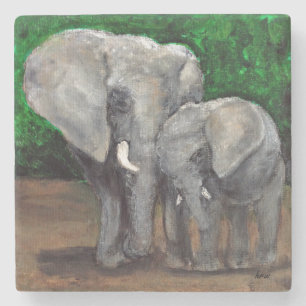 Dessous-de-verre En Pierre Dessous de verre d'éléphant de maman et de bébé.