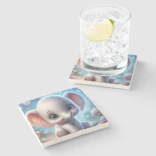 Dessous-de-verre En Pierre Dessous de verre en marbre bébé éléphant blanc flo