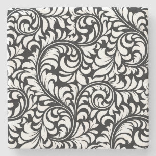 Dessous-de-verre En Pierre Dessous de verre en marbre noir et blanc en damas 