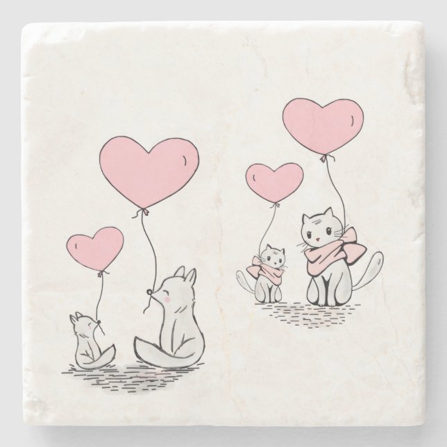 Dessous-de-verre En Pierre Dessous de verre en marbre Saint-Valentin Chat Ren (Devant)