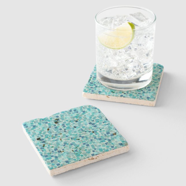 Dessous-de-verre En Pierre Dessous de verre en mosaïque bleue rétro (Côté)