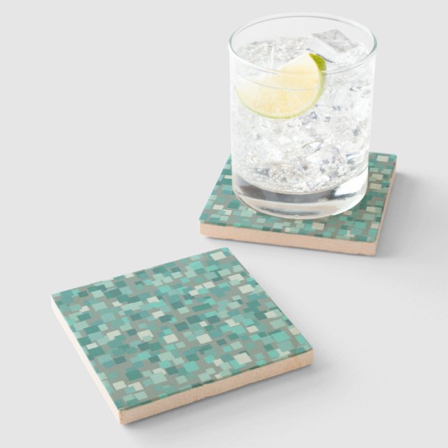 Dessous-de-verre En Pierre Dessous de verre en mosaïque turquoise (Côté)