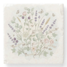 Dessous de verre en pierre carré - Aquarelle botan