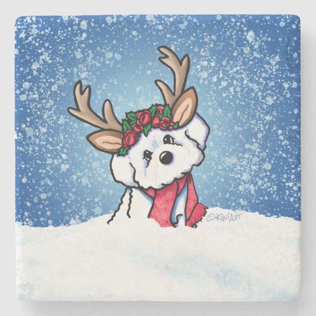 Dessous-de-verre En Pierre Dessous de verre en pierre de Bichon Frise Reindee (Devant)