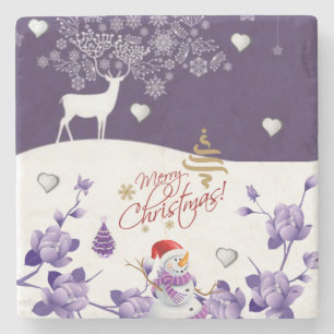 Dessous-de-verre En Pierre Dessous de verre en pierre de marbre de Noël, Snow