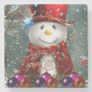 Dessous-de-verre En Pierre Dessous de verre en pierre de marbre de Snowman No
