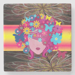 Dessous-de-verre En Pierre Dessous de verre en pierre de marbre Floral