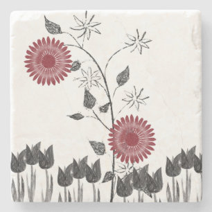 Dessous-de-verre En Pierre Dessous de verre en pierre de marbre Floral