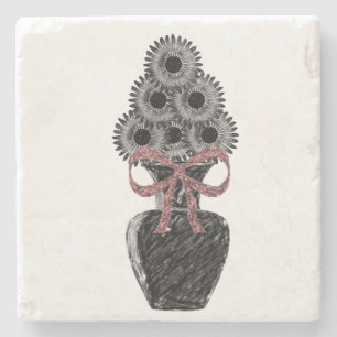 Dessous-de-verre En Pierre Dessous de verre en pierre de marbre Floral