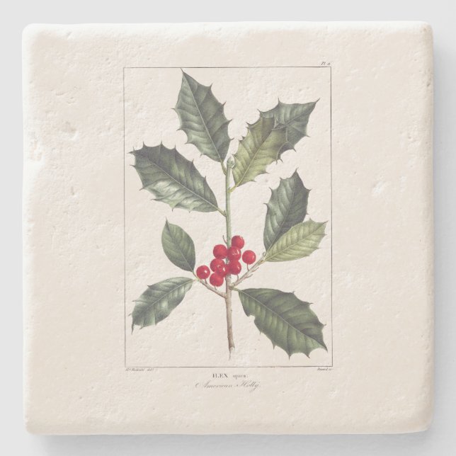 DESSOUS-DE-VERRE EN PIERRE DESSOUS DE VERRE EN PIERRE DE NOËL : HOLLY : REDOU (Devant)