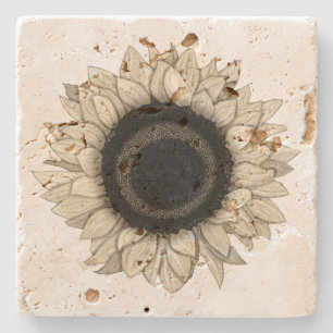 Dessous-de-verre En Pierre Dessous de verre en pierre de tournesol kaki à fl
