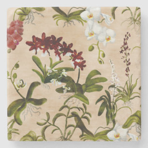 Dessous-de-verre En Pierre Dessous de verre en pierre - Motif orchidée en bei