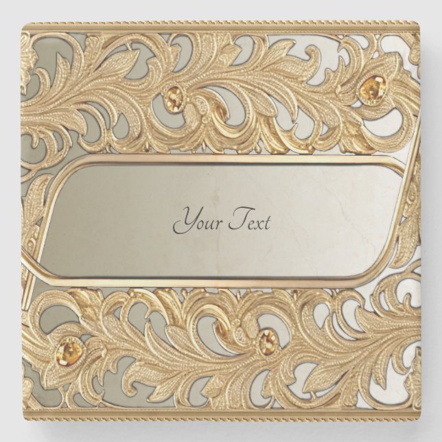Dessous-de-verre En Pierre Dessous de verre en pierre ornée d'or moderne (Devant)