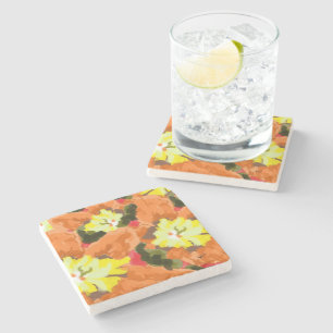 Dessous-de-verre En Pierre Dessous de verre : Fleurs orange et jaune