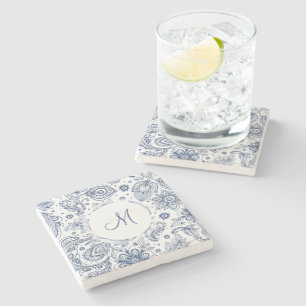 Dessous-de-verre En Pierre Dessous de verre floraux vintages bleus de pierre