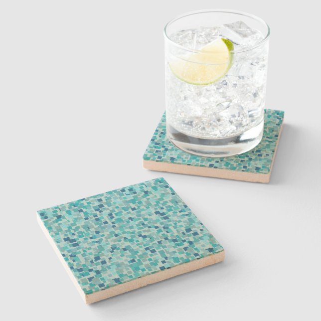 Dessous-de-verre En Pierre Dessous de verre mosaïque bleu rétro (Côté)