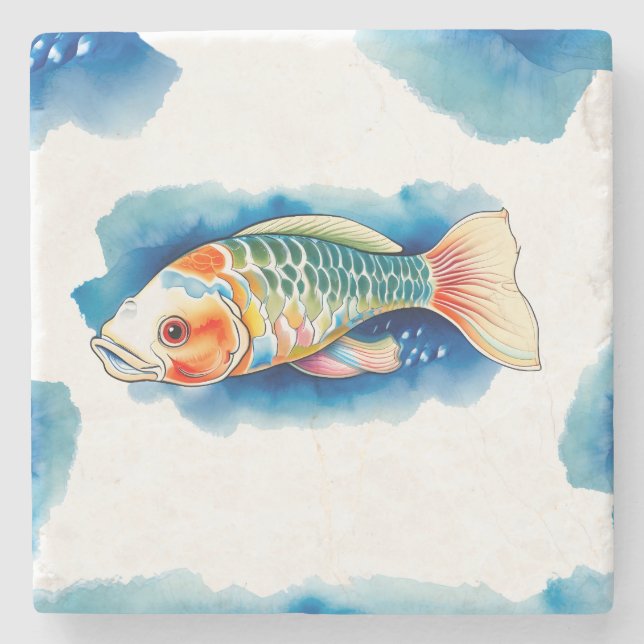 Dessous-de-verre En Pierre Dessous de verre - Série aquarelle : Koi Fish (Devant)