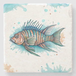 Dessous-de-verre En Pierre Dessous de verre - Série Aquarelle : Poisson-Lion