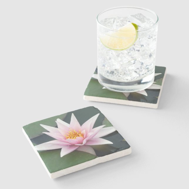 Dessous-de-verre En Pierre Dessous de verre simple Nénuphar rose pâle (Côté)