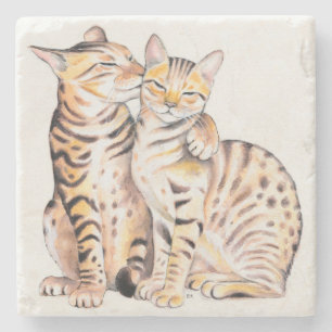 Dessous-de-verre En Pierre Deux chats du Bengale Aquarelle Art