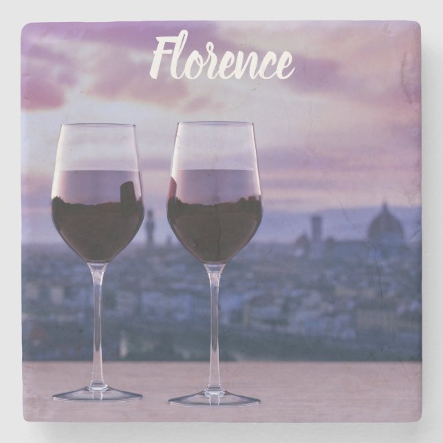 Dessous-de-verre En Pierre Deux verres de vin rouge sur la ligne d'horizon de (Devant)