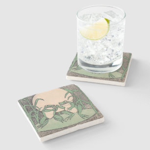 Dessous-de-verre En Pierre Deux Vintages Amour Amoureux Grenouilles Vertes Lu