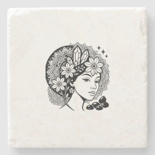 Dessous-de-verre En Pierre Divine Feminine Mandala Art Floral Crystal Goddess