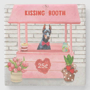 Dessous-de-verre En Pierre Doberman Chien Valentine's Day Kissing Booth