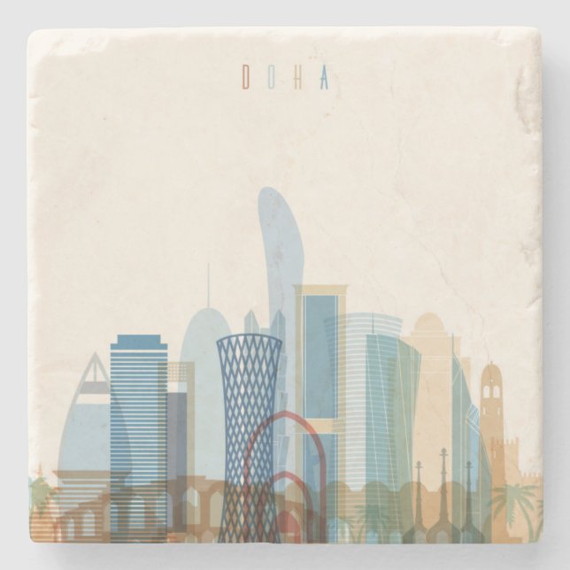 Dessous-de-verre En Pierre Doha, horizon de ville du Qatar | (Devant)