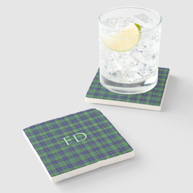 Dessous-de-verre En Pierre Douglas Tartan officiel avec monogramme / initiale (Côté)