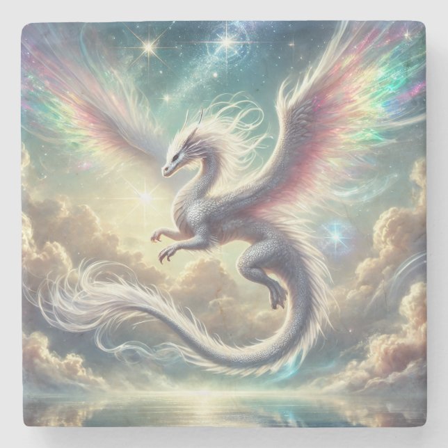 Dessous-de-verre En Pierre Dragon blanc (Devant)