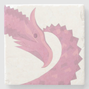 Dessous-de-verre En Pierre Dragon de coeur rose sur blanc