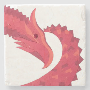 Dessous-de-verre En Pierre Dragon de coeur rouge en blanc