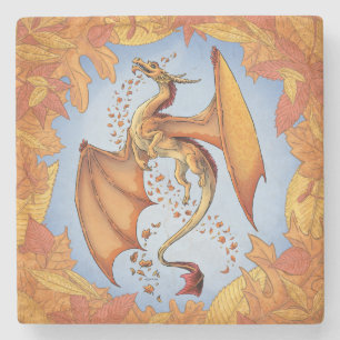 Dessous-de-verre En Pierre Dragon d'Orange d'Automne Nature Imaginaire Art